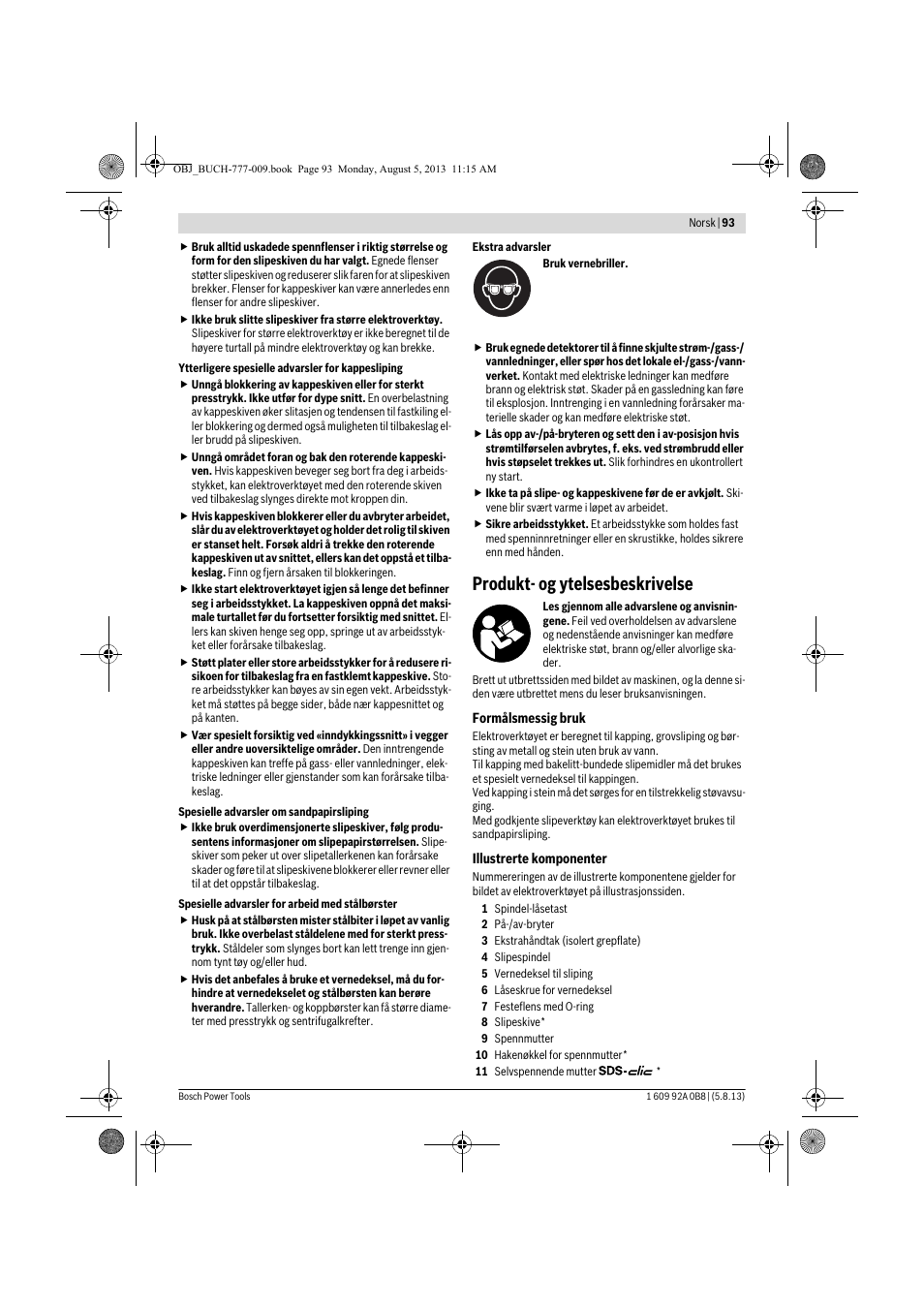 Produkt- og ytelsesbeskrivelse | Bosch GWS 24-180 H Professional User Manual | Page 92 / 296