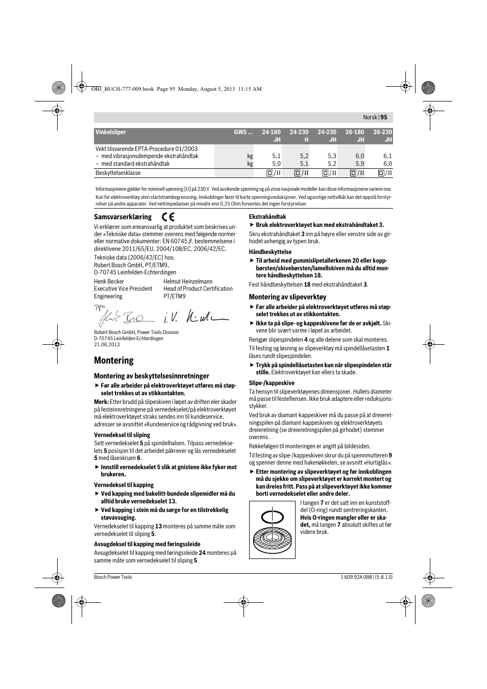 Montering | Bosch GWS 24-180 H Professional User Manual | Page 94 / 296