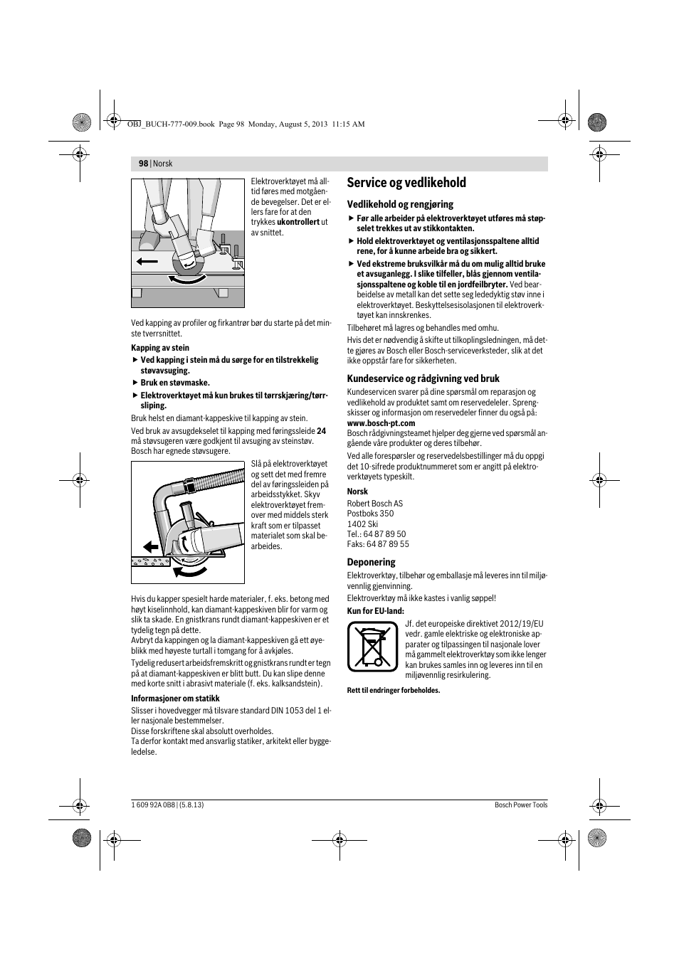 Service og vedlikehold | Bosch GWS 24-180 H Professional User Manual | Page 97 / 296