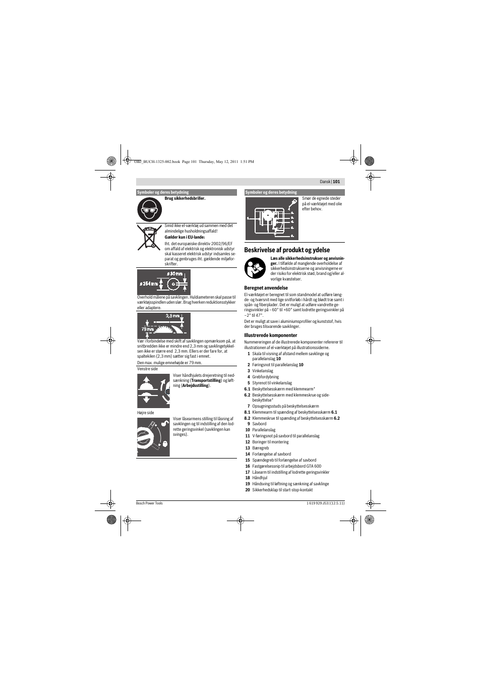 Beskrivelse af produkt og ydelse | Bosch GTS 10 J Professional User Manual | Page 101 / 355
