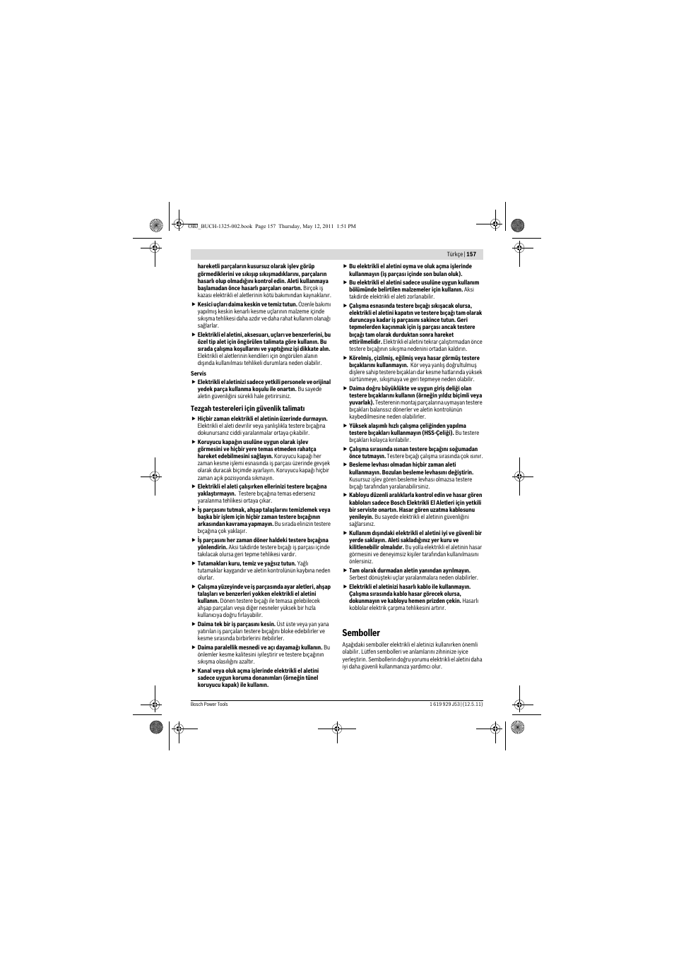 Semboller | Bosch GTS 10 J Professional User Manual | Page 157 / 355