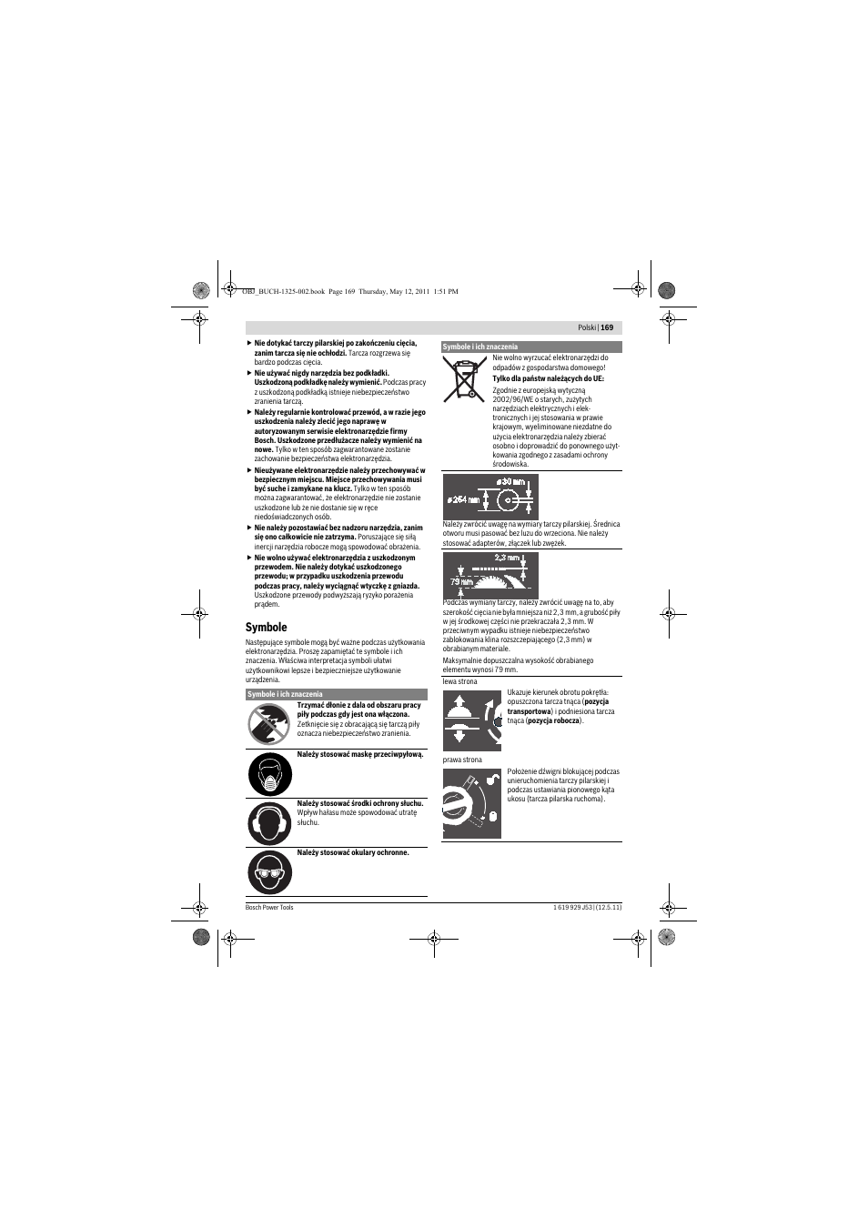 Symbole | Bosch GTS 10 J Professional User Manual | Page 169 / 355