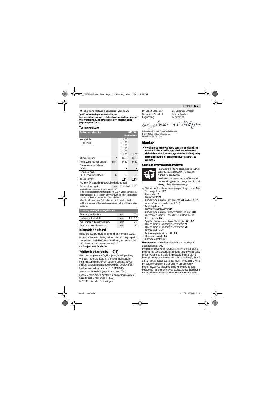 Montáž | Bosch GTS 10 J Professional User Manual | Page 195 / 355