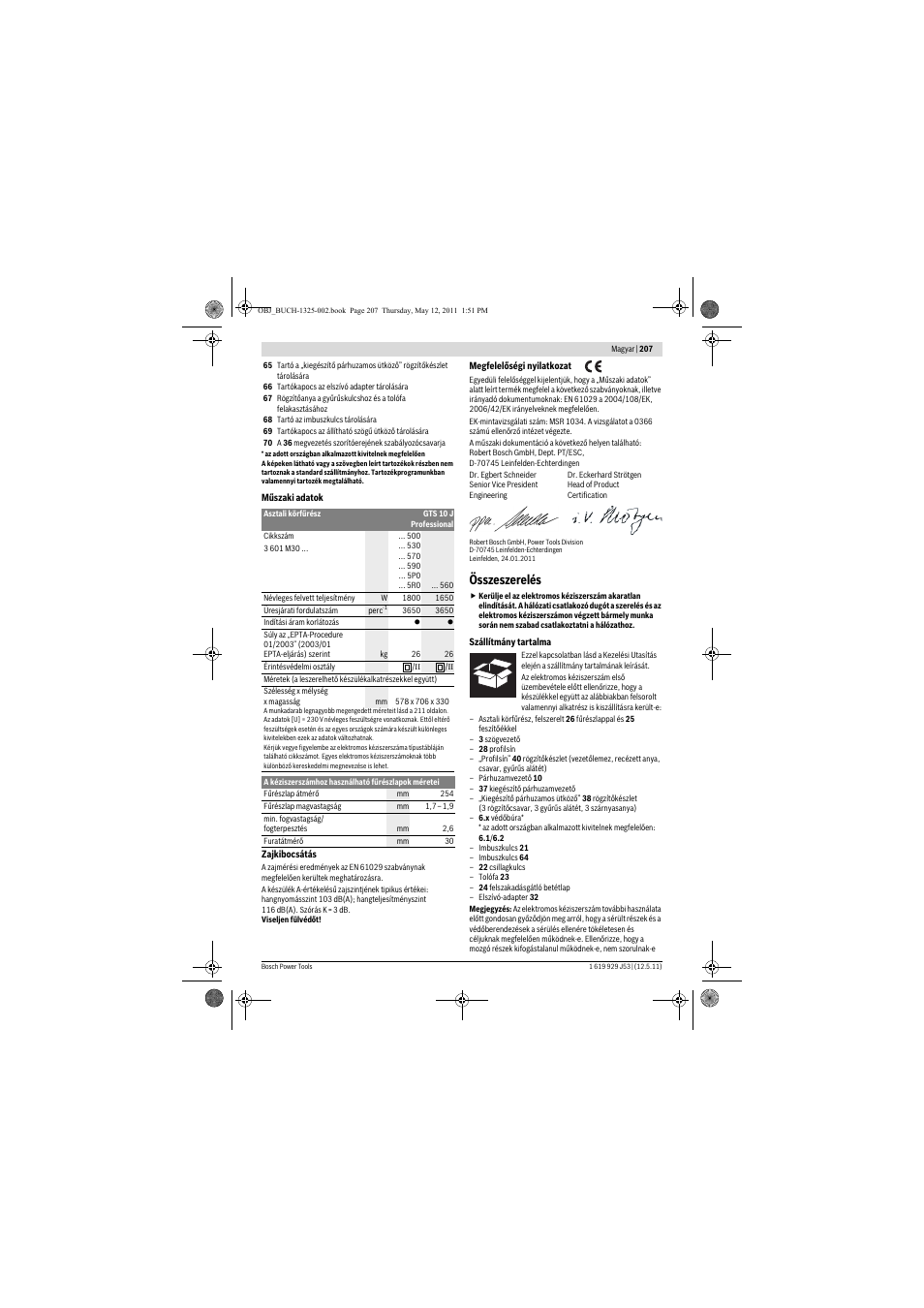 Összeszerelés | Bosch GTS 10 J Professional User Manual | Page 207 / 355