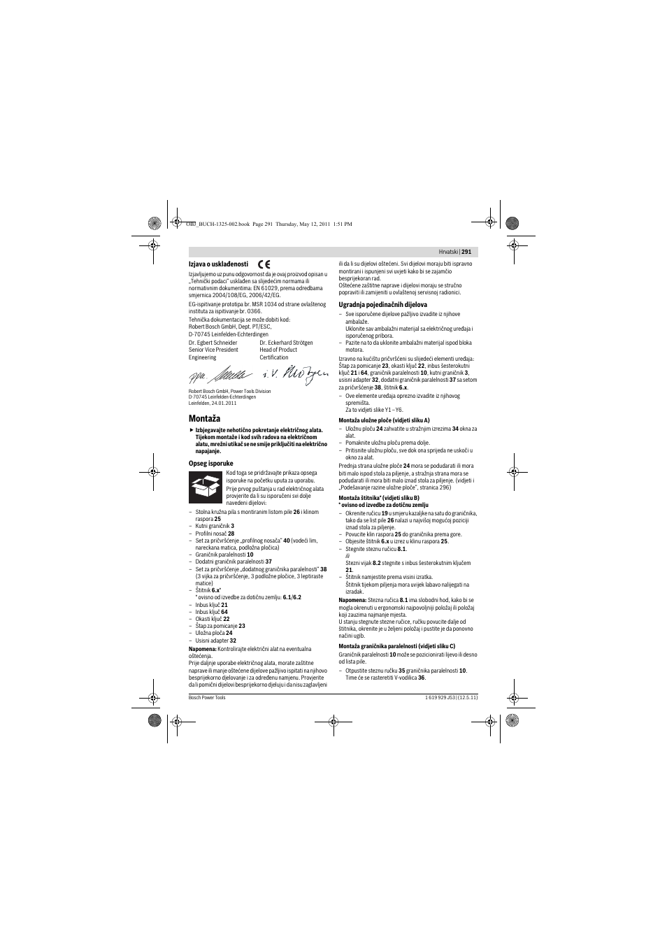 Montaža | Bosch GTS 10 J Professional User Manual | Page 291 / 355