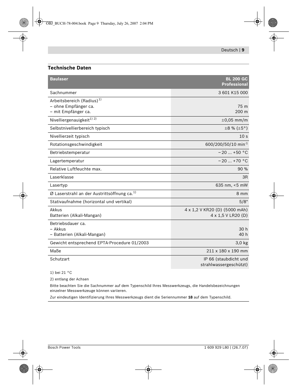 Bosch BL 200 GC Professional User Manual | Page 9 / 419