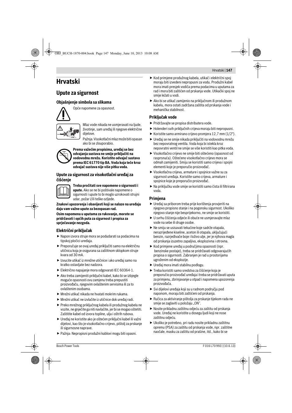 Hrvatski, Upute za sigurnost | Bosch AQT 33-10 User Manual | Page 147 / 190
