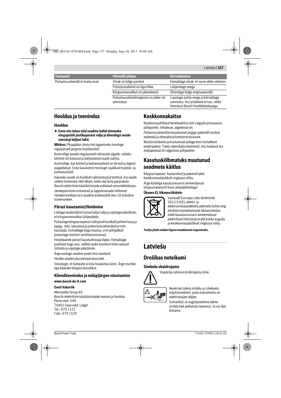 Latviešu, Hooldus ja teenindus, Keskkonnakaitse | Kasutuskõlbmatuks muutunud seadmete käitlus | Bosch AQT 33-10 User Manual | Page 157 / 190