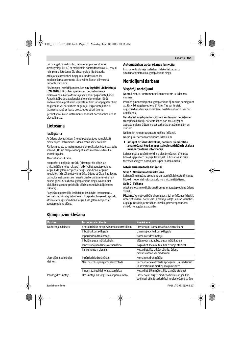 Lietošana, Norādījumi darbam, Kļūmju uzmeklēšana | Bosch AQT 33-10 User Manual | Page 161 / 190