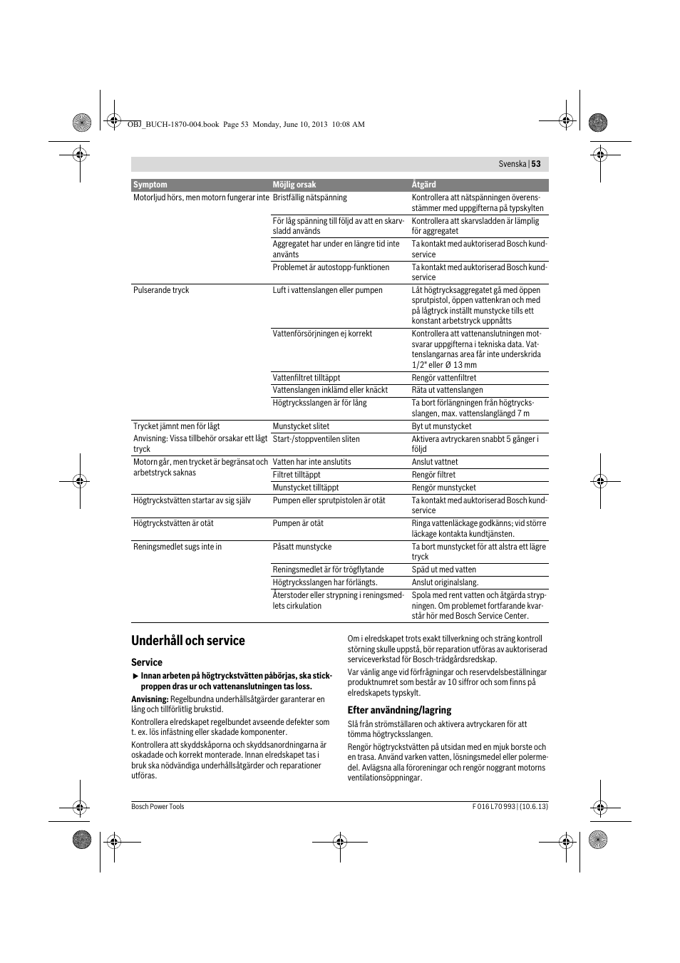 Underhåll och service | Bosch AQT 33-10 User Manual | Page 53 / 190