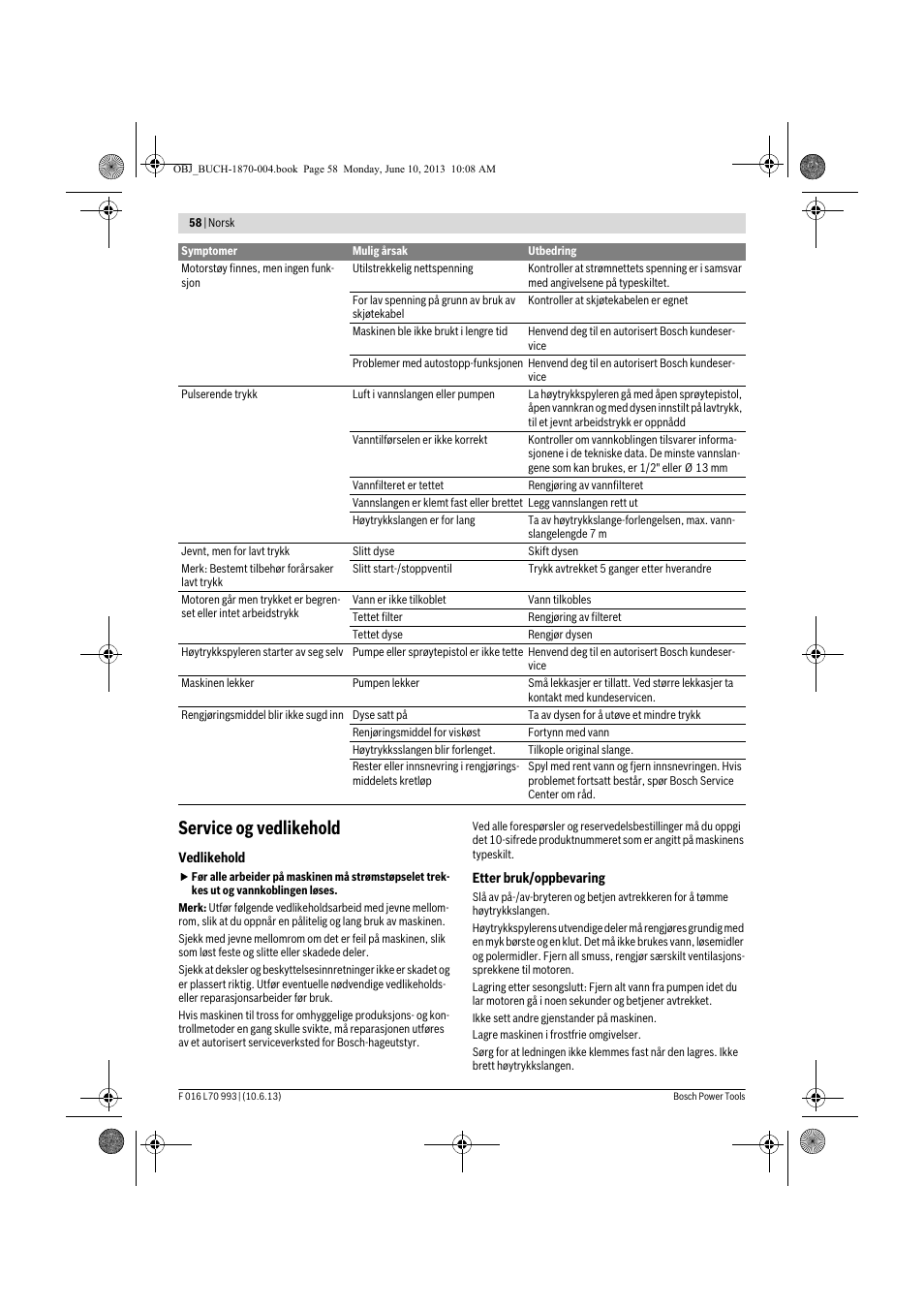 Service og vedlikehold | Bosch AQT 33-10 User Manual | Page 58 / 190