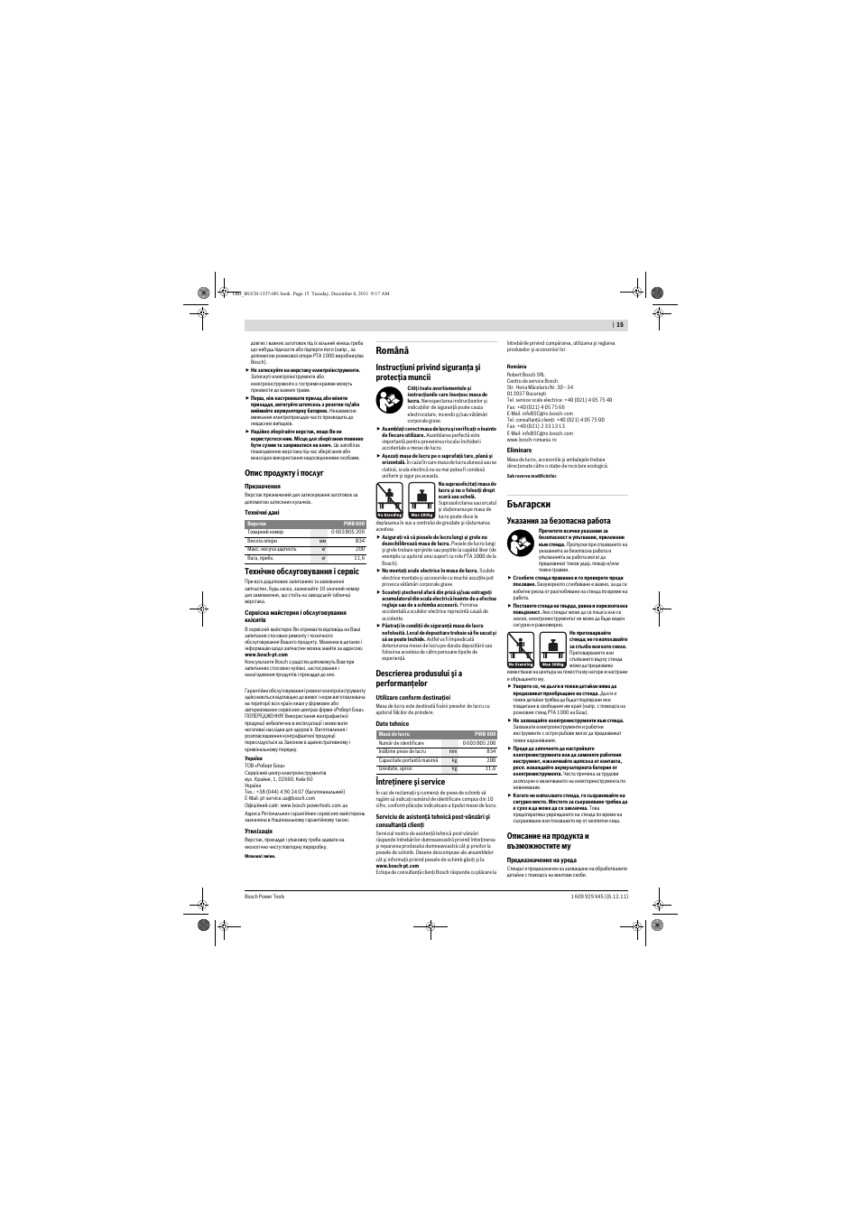 Română, Български | Bosch PWB 600 User Manual | Page 15 / 18