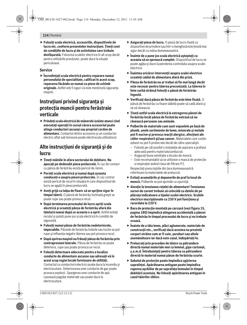 Alte instrucţiuni de siguranţă şi de lucru | Bosch GST 150 BCE Professional User Manual | Page 114 / 184