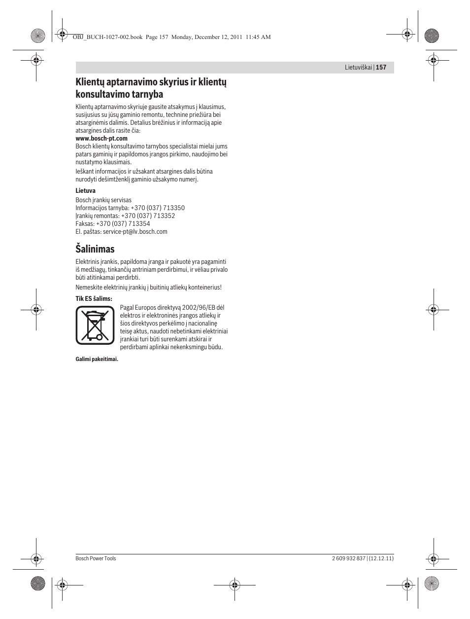 Šalinimas | Bosch GST 150 BCE Professional User Manual | Page 157 / 184
