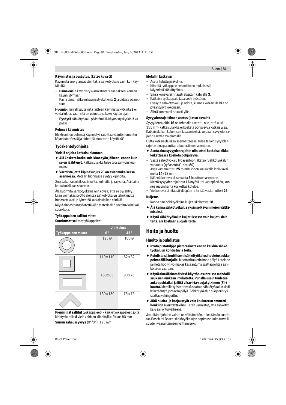 Hoito ja huolto | Bosch GCO 2000 Professional User Manual | Page 81 / 223