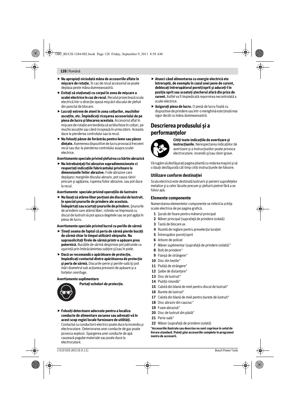 Descrierea produsului şi a performanţelor | Bosch GPO 14 CE Professional User Manual | Page 127 / 186