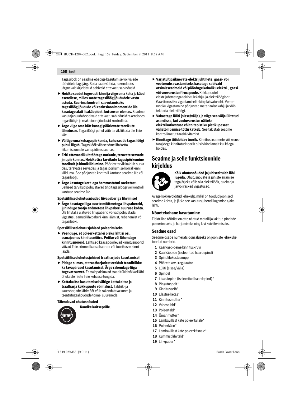 Seadme ja selle funktsioonide kirjeldus | Bosch GPO 14 CE Professional User Manual | Page 157 / 186