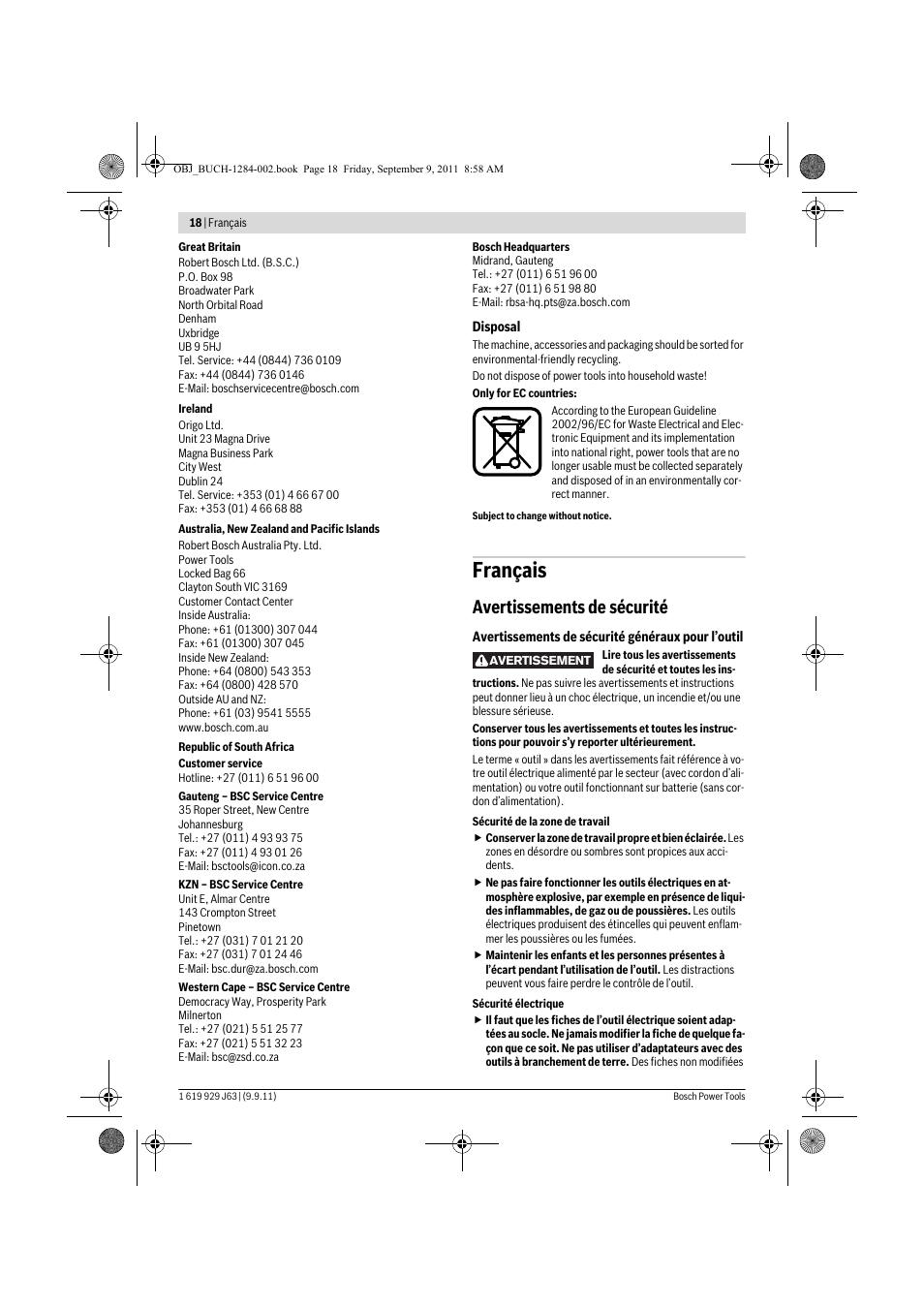 Français, Avertissements de sécurité | Bosch GPO 14 CE Professional User Manual | Page 17 / 186