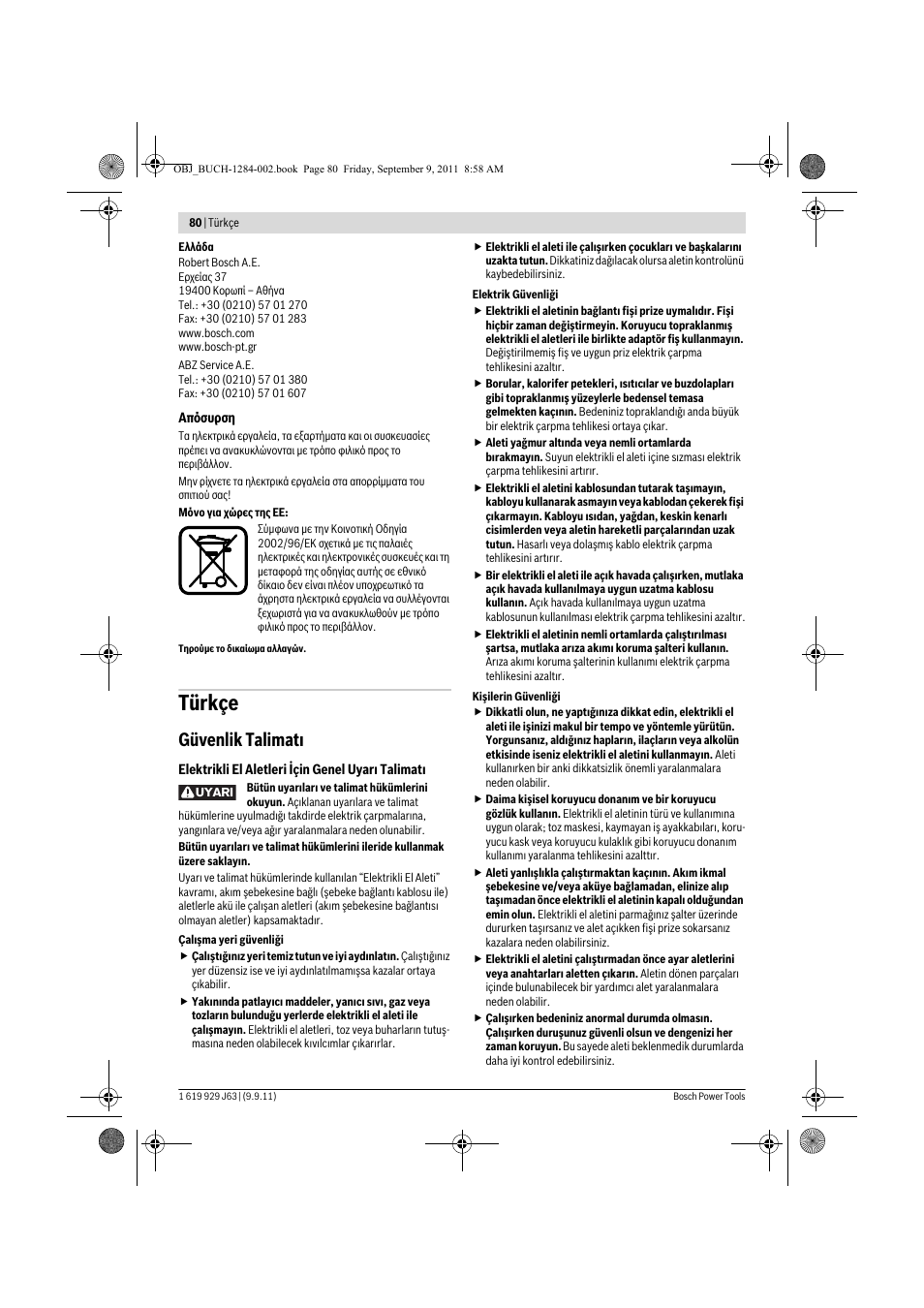 Türkçe, Güvenlik talimat | Bosch GPO 14 CE Professional User Manual | Page 79 / 186