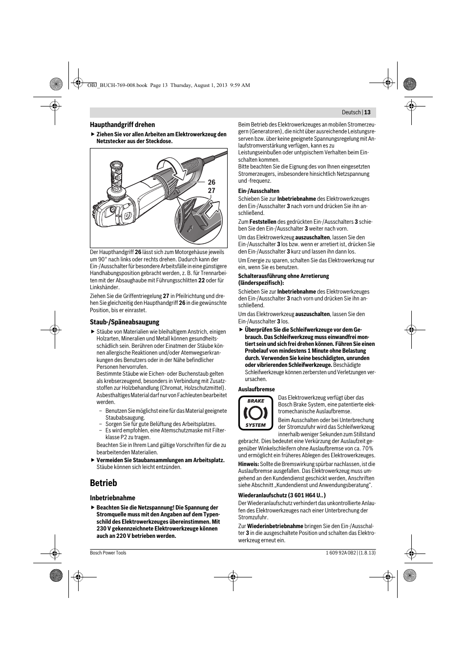Betrieb | Bosch GWS 24-230 JVX Professional User Manual | Page 12 / 299