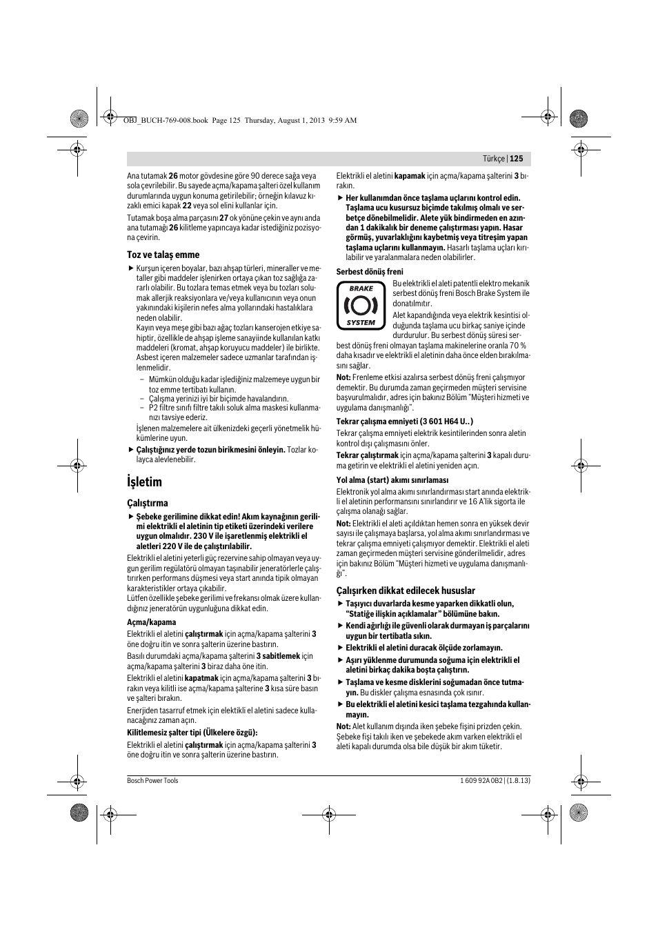 Işletim | Bosch GWS 24-230 JVX Professional User Manual | Page 124 / 299