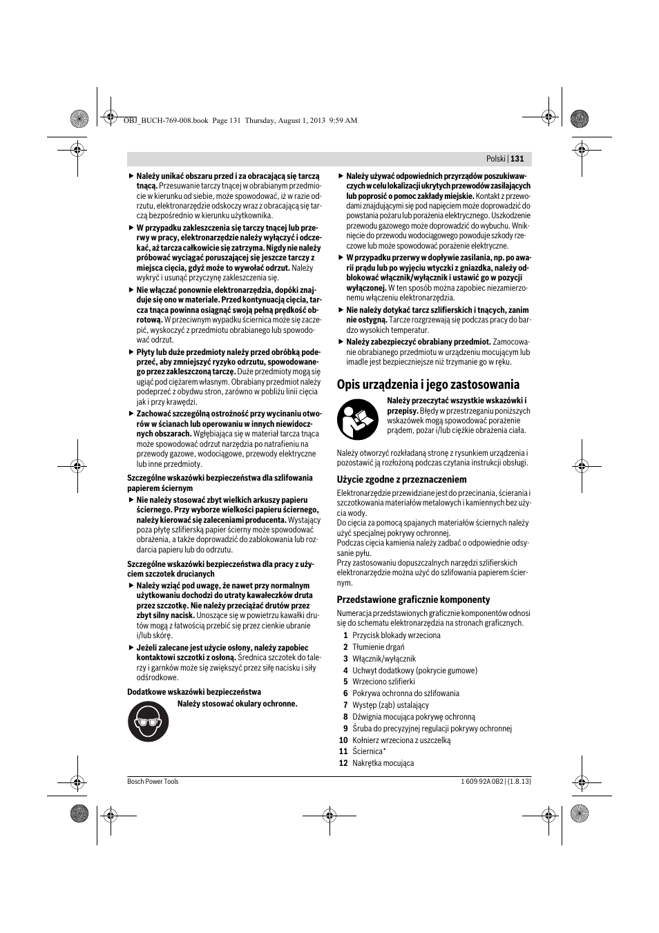 Opis urządzenia i jego zastosowania | Bosch GWS 24-230 JVX Professional User Manual | Page 130 / 299