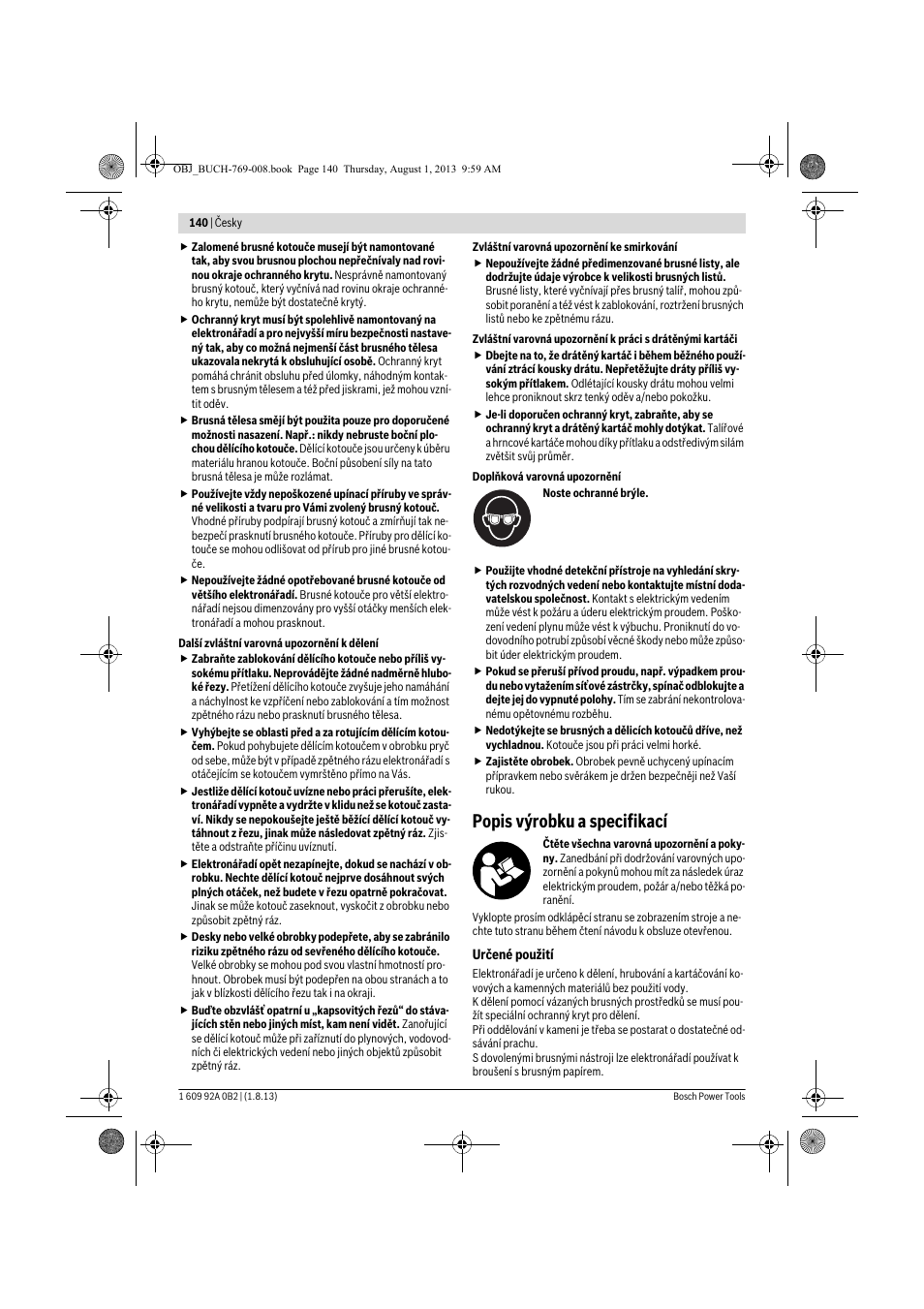 Popis výrobku a specifikací | Bosch GWS 24-230 JVX Professional User Manual | Page 139 / 299