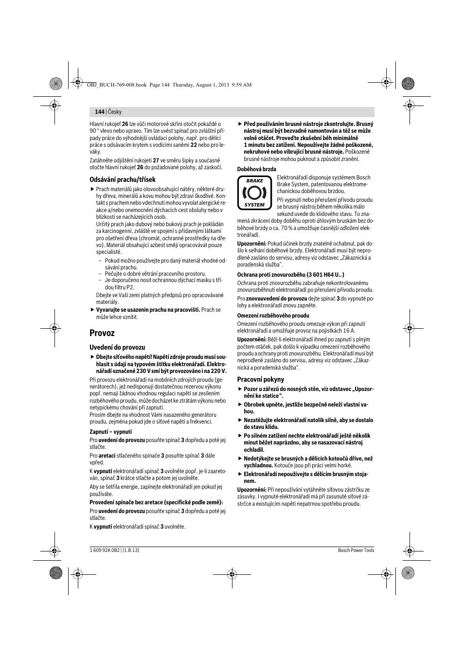 Provoz | Bosch GWS 24-230 JVX Professional User Manual | Page 143 / 299