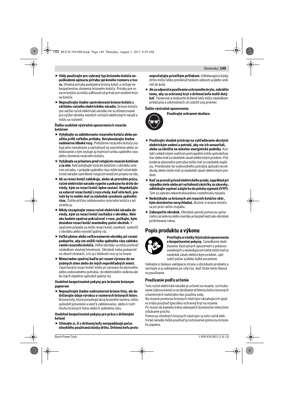 Popis produktu a výkonu | Bosch GWS 24-230 JVX Professional User Manual | Page 148 / 299