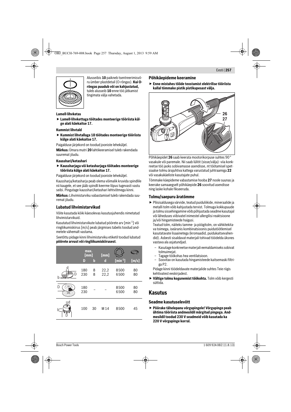 Kasutus | Bosch GWS 24-230 JVX Professional User Manual | Page 256 / 299