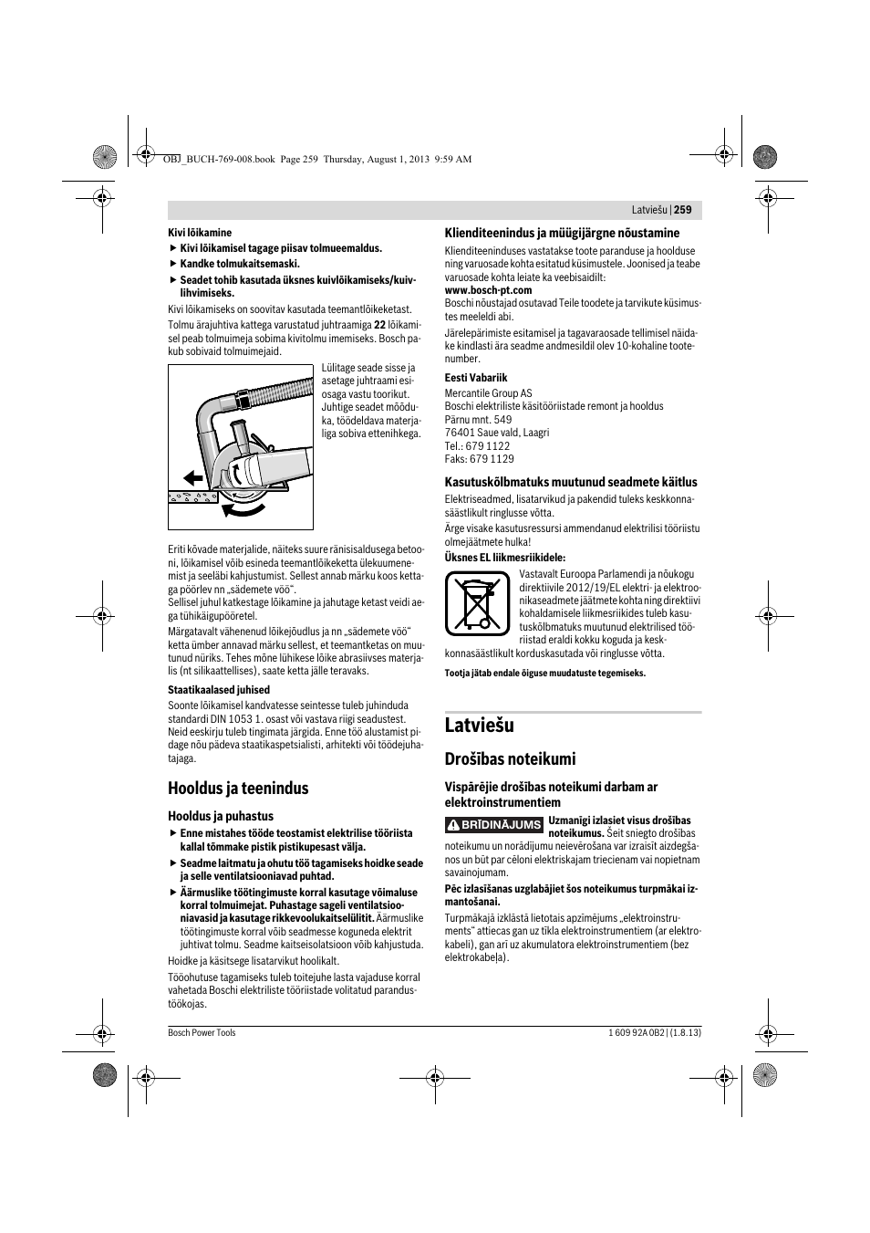 Latviešu, Hooldus ja teenindus | Bosch GWS 24-230 JVX Professional User Manual | Page 258 / 299