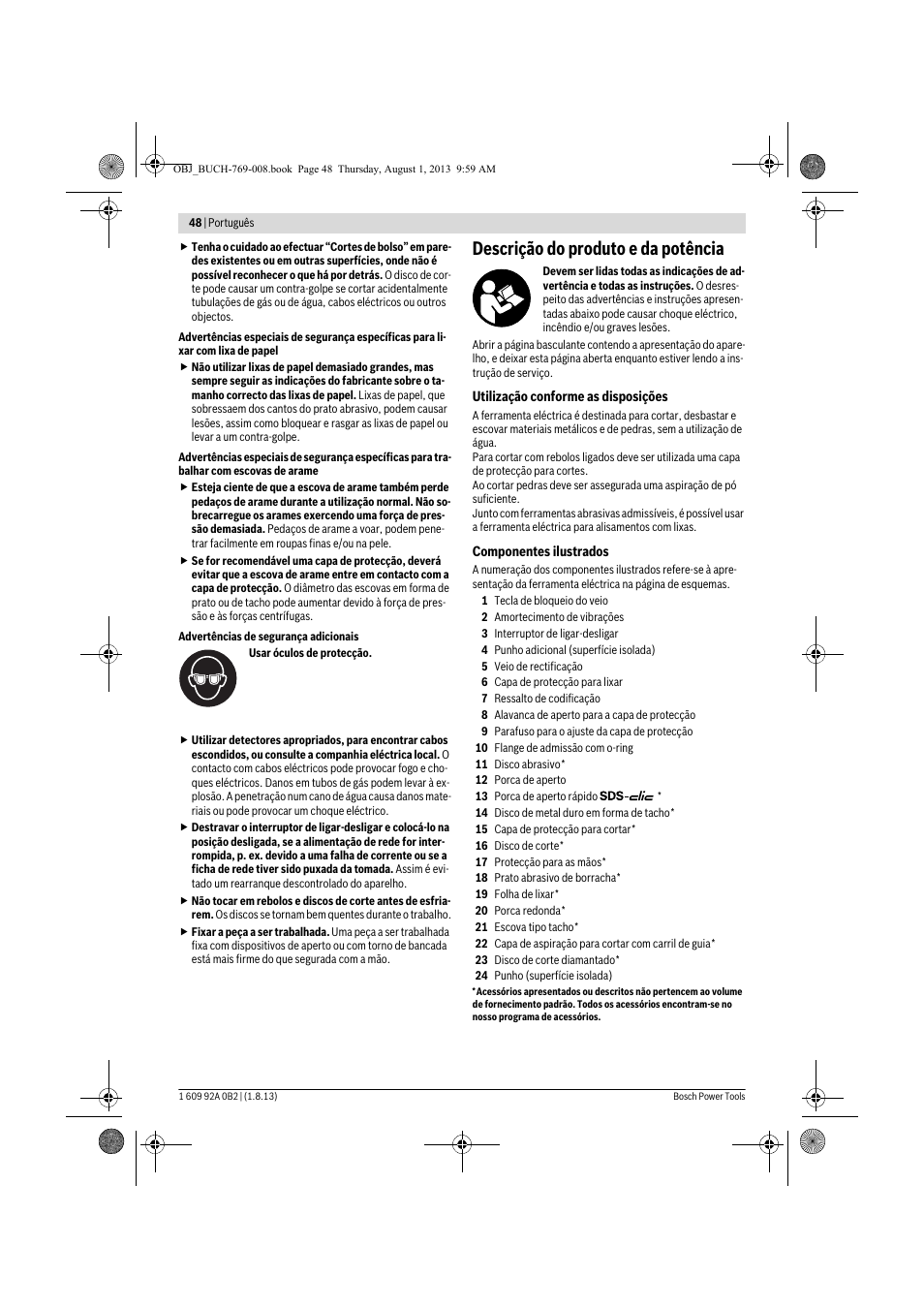 Descrição do produto e da potência | Bosch GWS 24-230 JVX Professional User Manual | Page 47 / 299