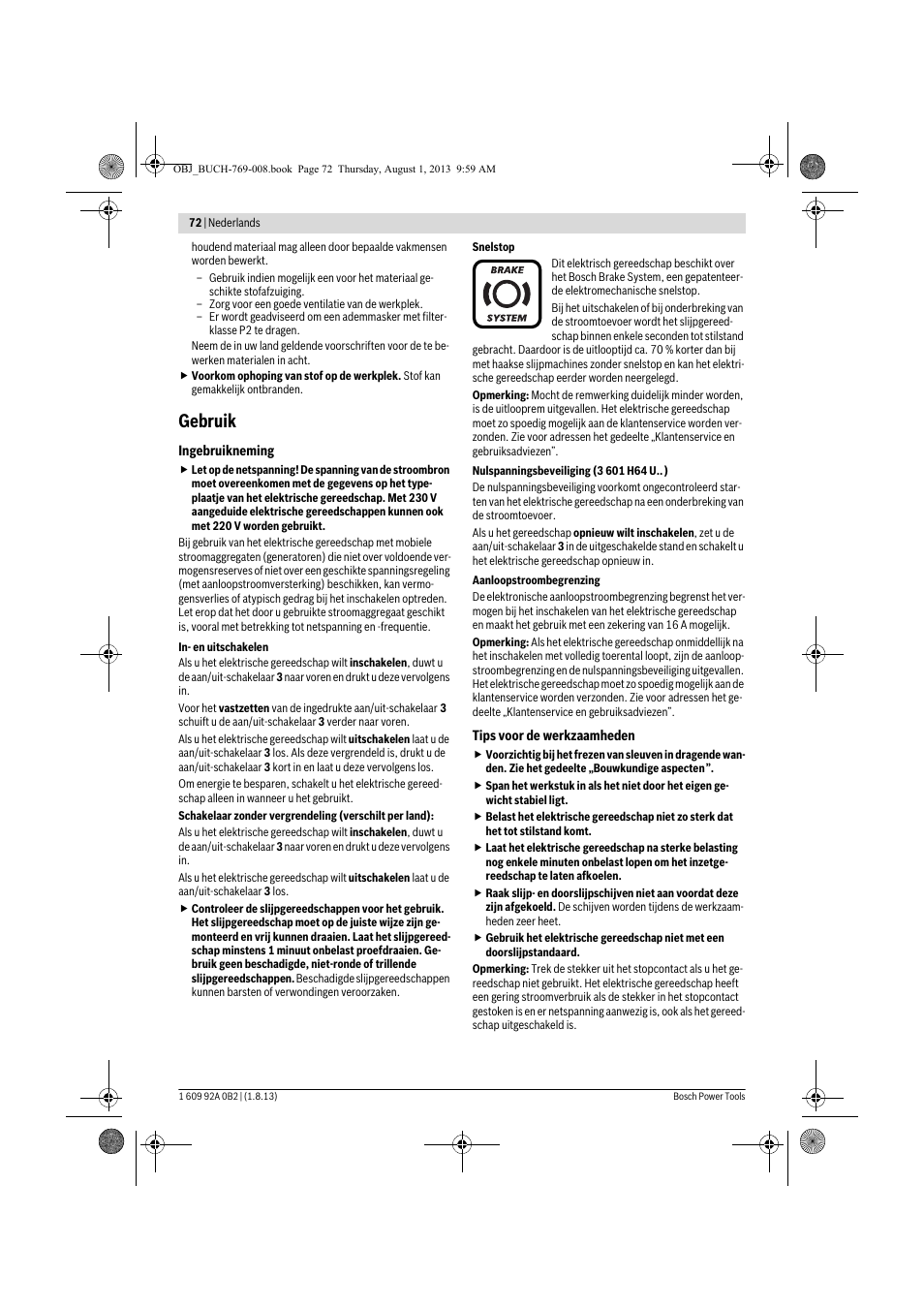 Gebruik | Bosch GWS 24-230 JVX Professional User Manual | Page 71 / 299