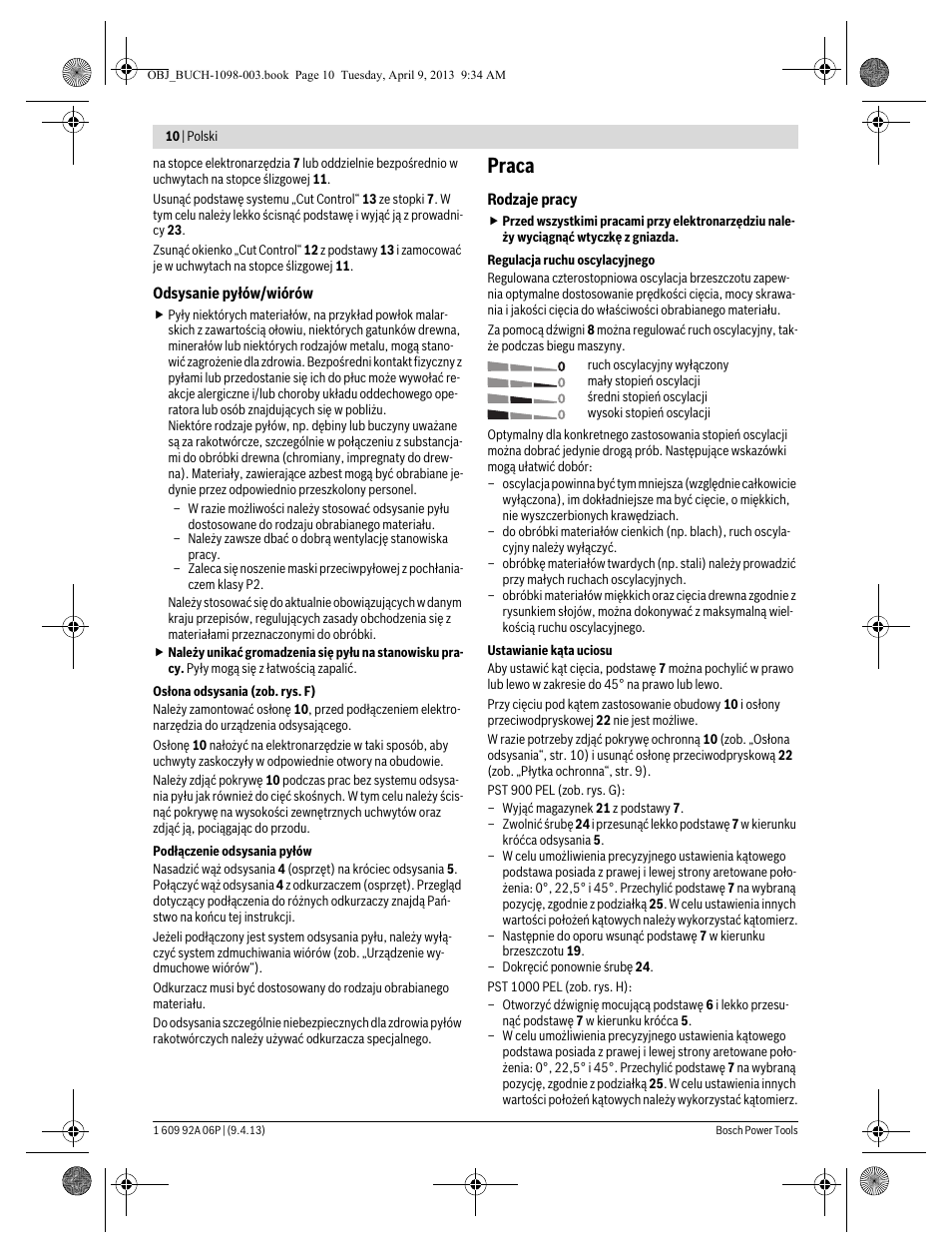 Praca | Bosch PST 900 PEL User Manual | Page 10 / 125