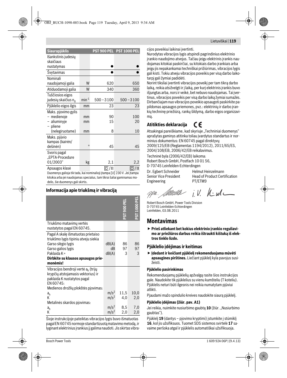 Montavimas | Bosch PST 900 PEL User Manual | Page 119 / 125