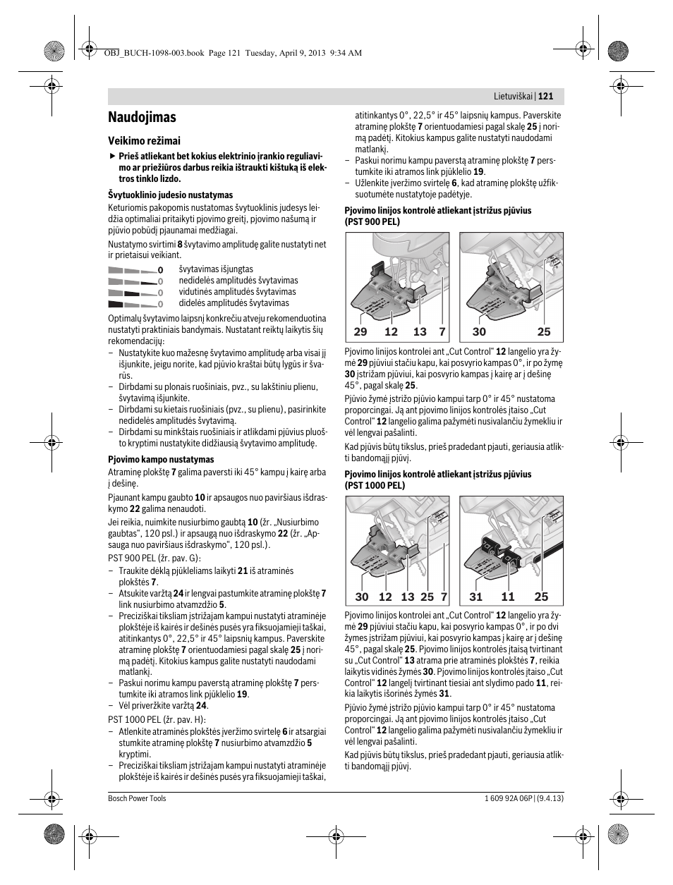 Naudojimas, Veikimo režimai | Bosch PST 900 PEL User Manual | Page 121 / 125