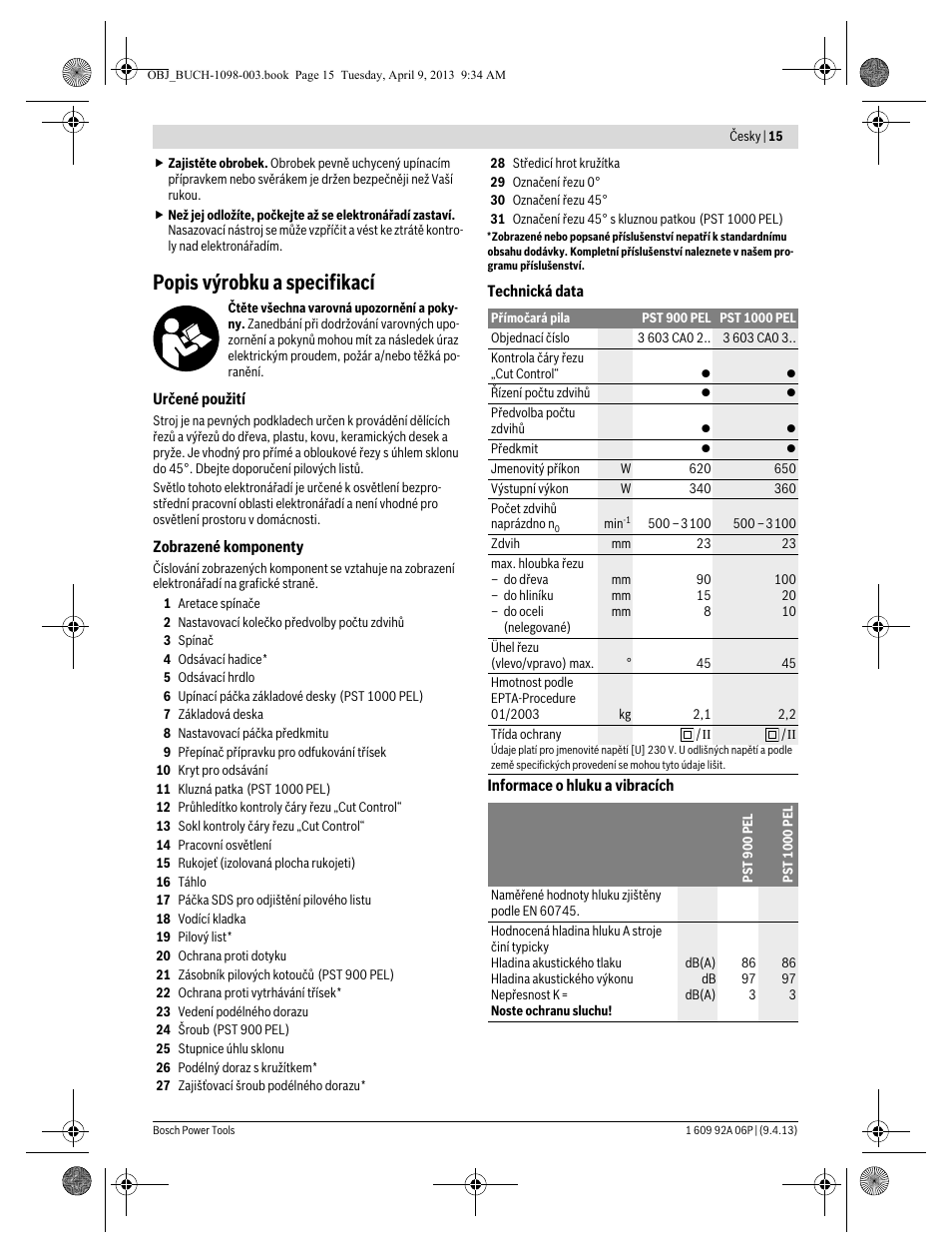 Popis výrobku a specifikací | Bosch PST 900 PEL User Manual | Page 15 / 125