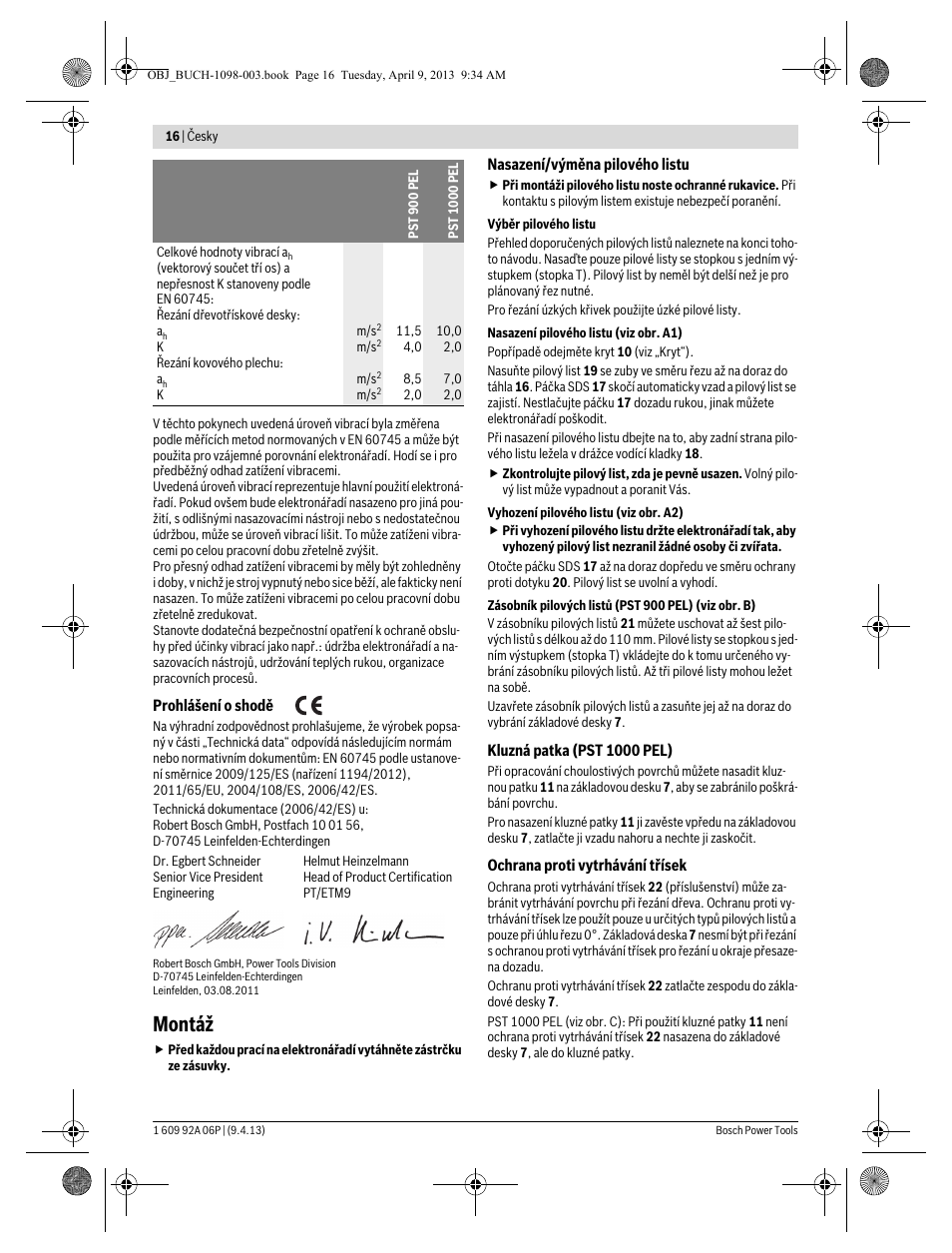 Montáž | Bosch PST 900 PEL User Manual | Page 16 / 125