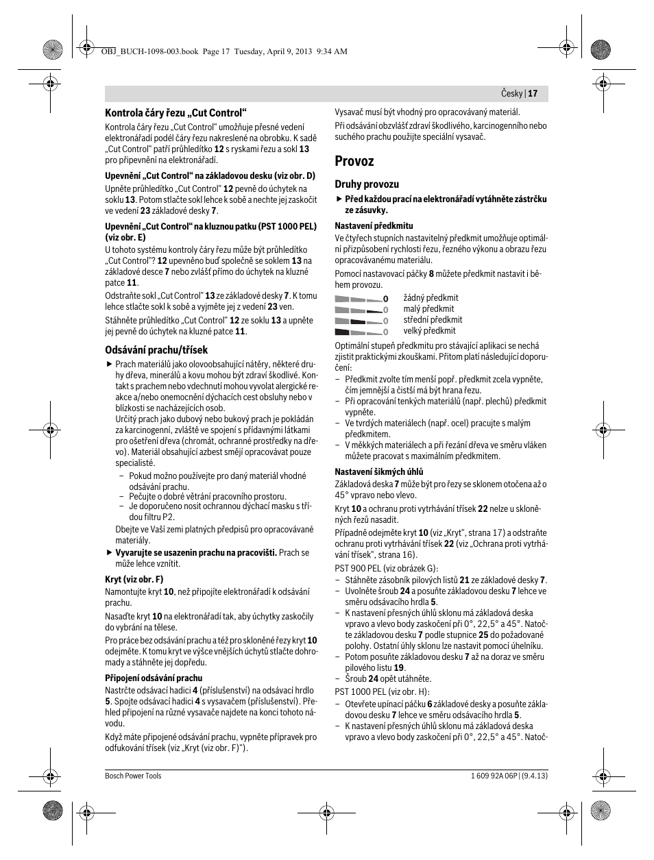 Provoz | Bosch PST 900 PEL User Manual | Page 17 / 125
