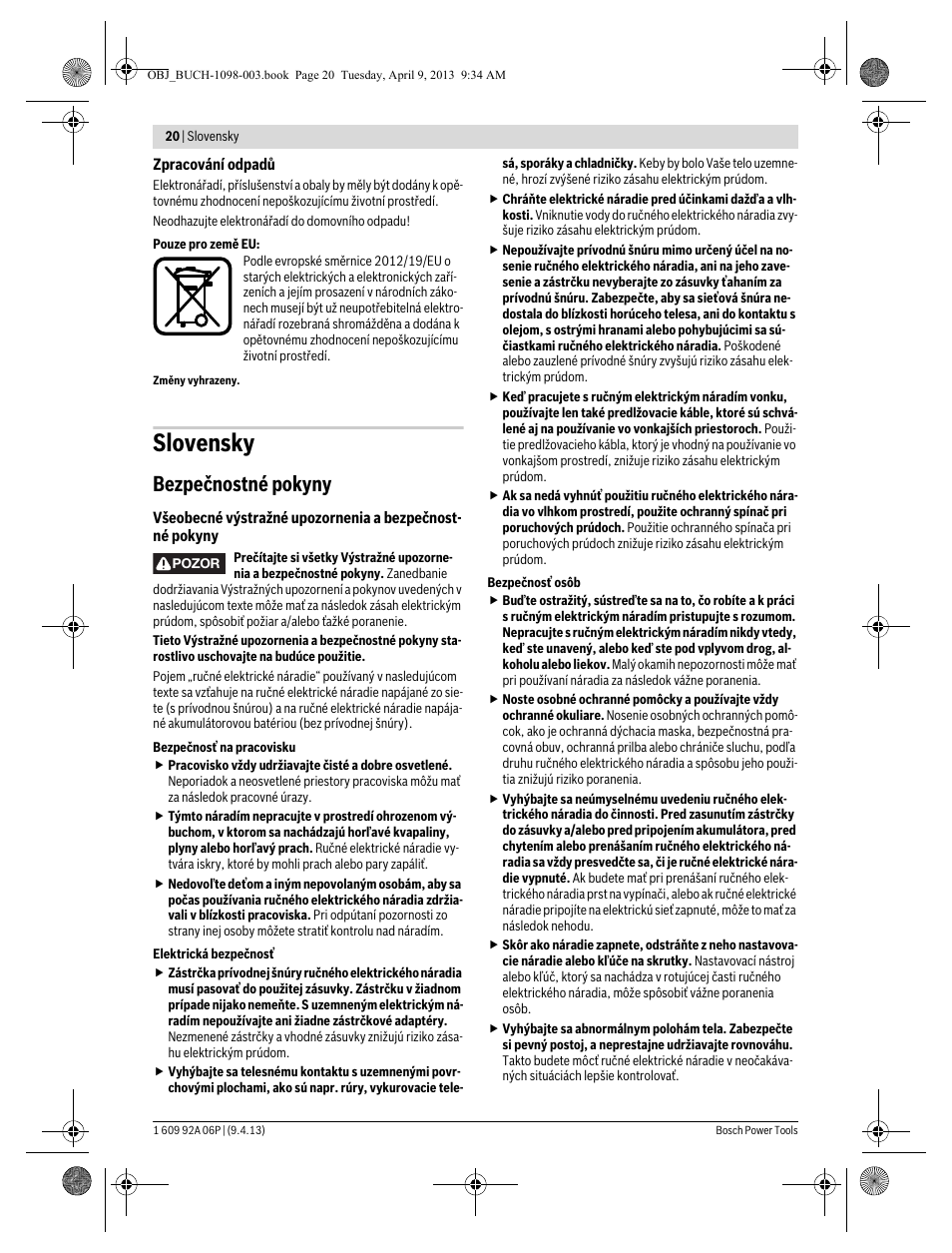 Slovensky, Bezpečnostné pokyny | Bosch PST 900 PEL User Manual | Page 20 / 125
