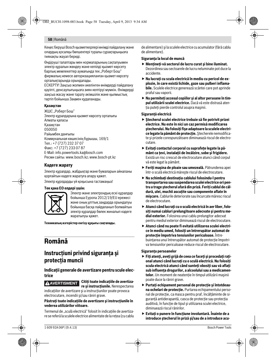 Română, Instrucţiuni privind siguranţa şi protecţia muncii | Bosch PST 900 PEL User Manual | Page 58 / 125