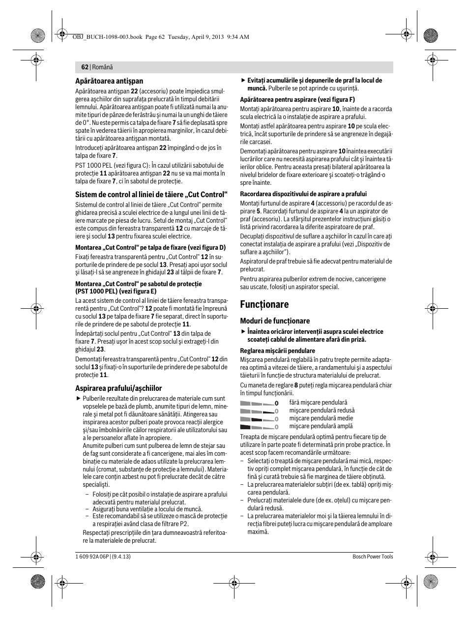 Funcţionare | Bosch PST 900 PEL User Manual | Page 62 / 125