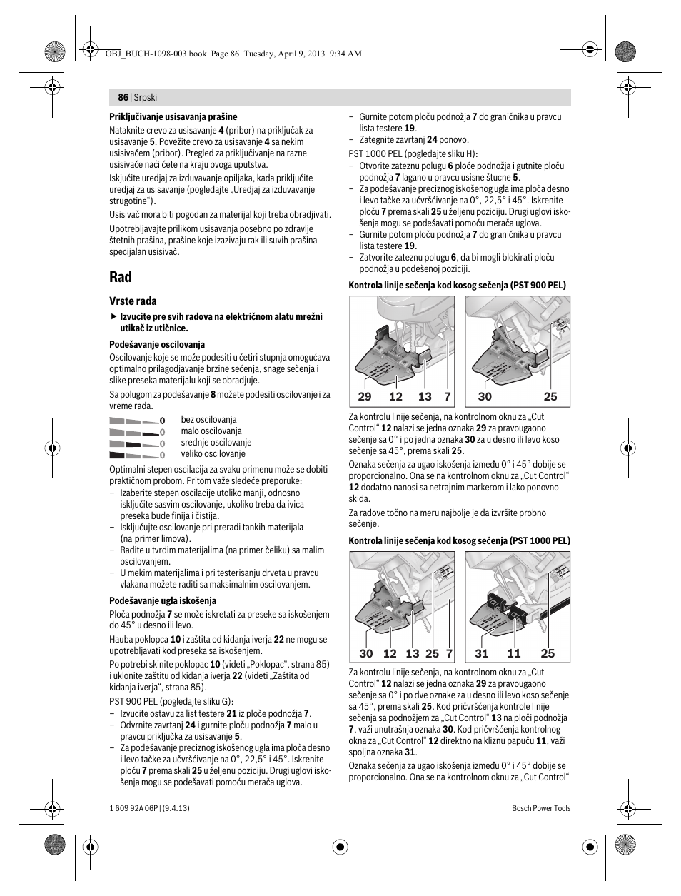 Vrste rada | Bosch PST 900 PEL User Manual | Page 86 / 125