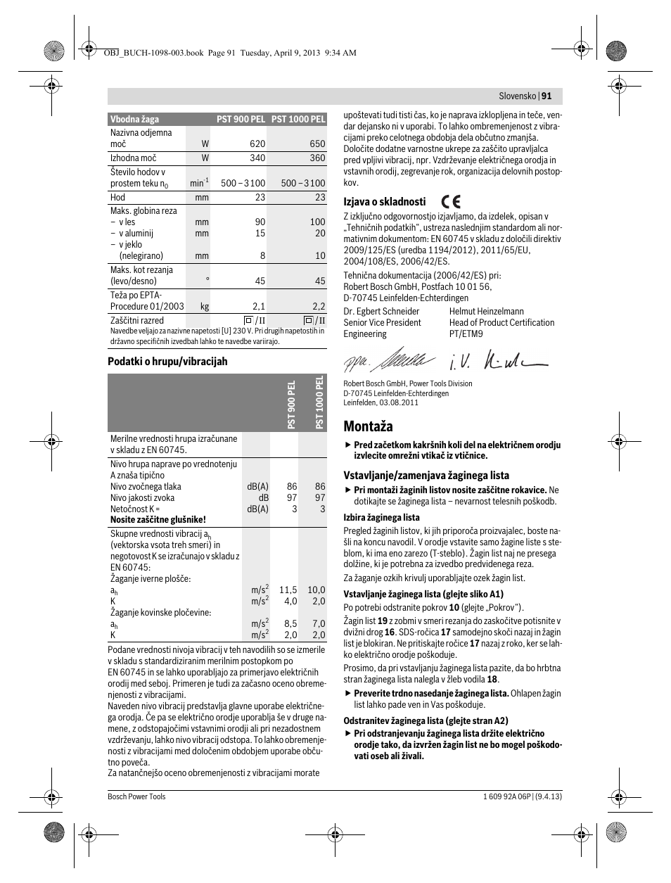 Montaža | Bosch PST 900 PEL User Manual | Page 91 / 125