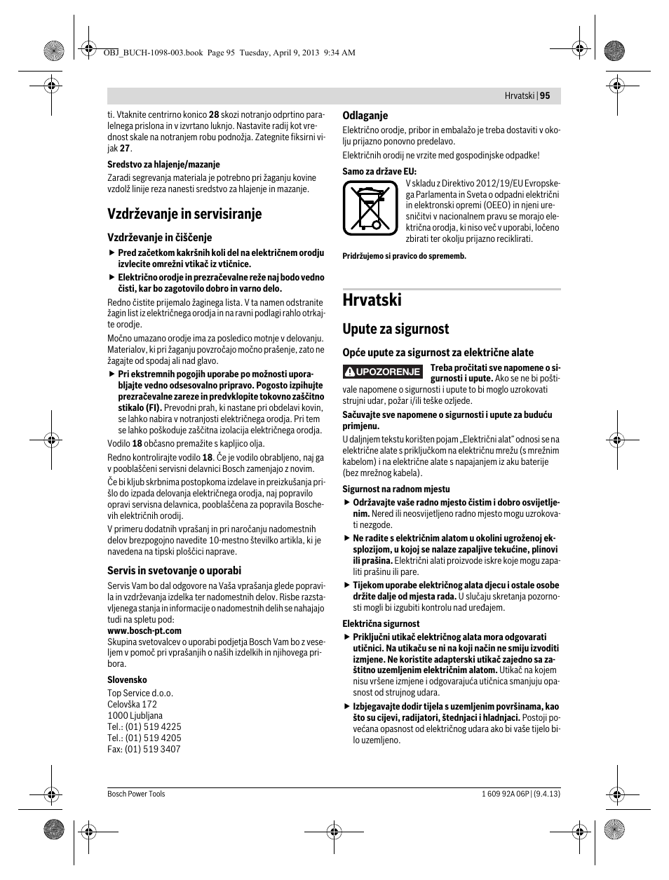 Hrvatski, Vzdrževanje in servisiranje, Upute za sigurnost | Bosch PST 900 PEL User Manual | Page 95 / 125