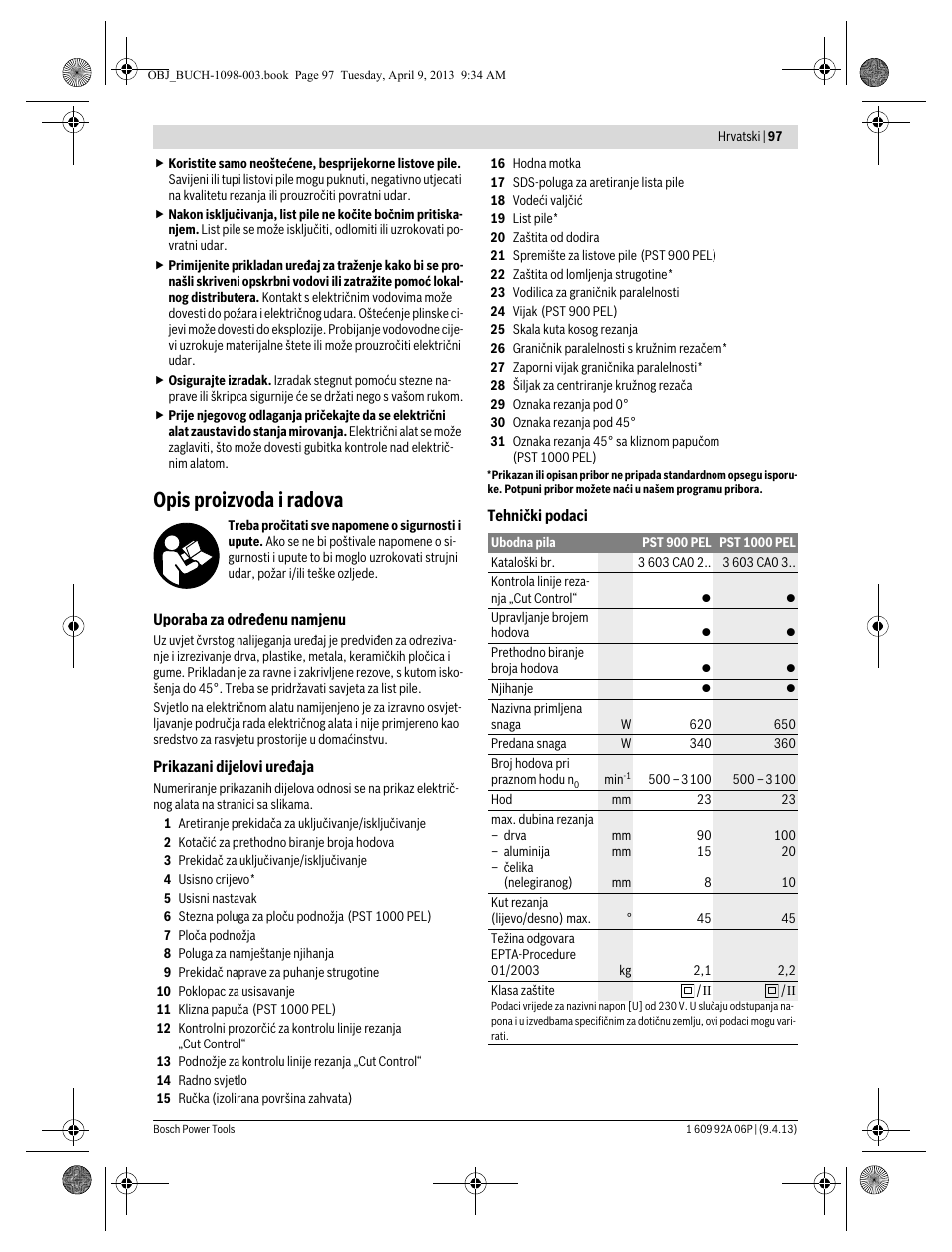 Opis proizvoda i radova | Bosch PST 900 PEL User Manual | Page 97 / 125