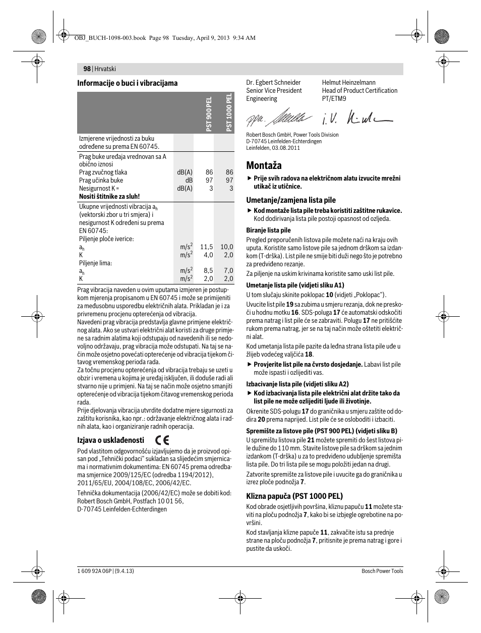 Montaža | Bosch PST 900 PEL User Manual | Page 98 / 125