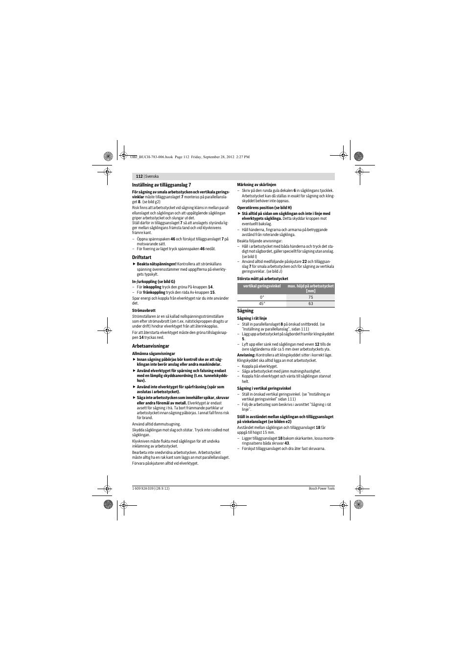 Bosch PTS 10 User Manual | Page 112 / 309