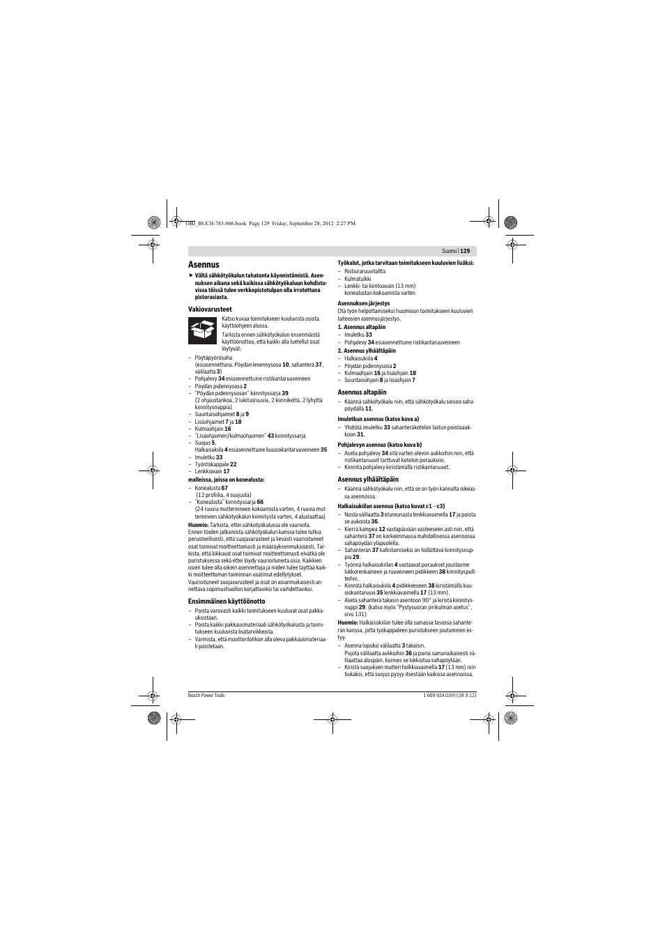Asennus | Bosch PTS 10 User Manual | Page 129 / 309