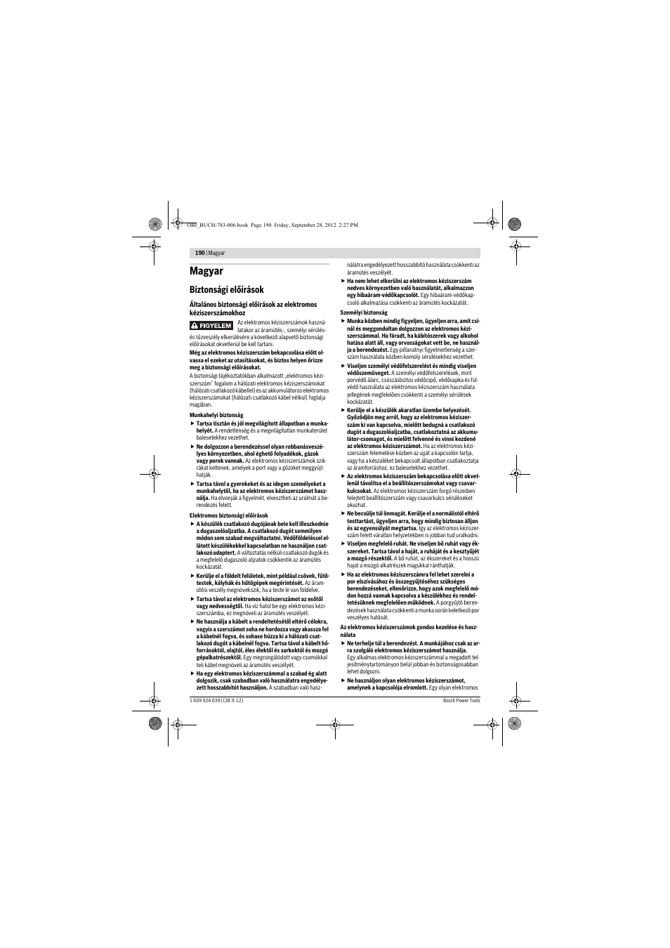 Magyar, Biztonsági előírások | Bosch PTS 10 User Manual | Page 190 / 309
